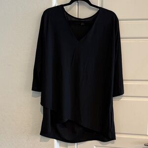 Lilly Elegant Black V-Neck Women's Tunic with slanted hem Size L-XL